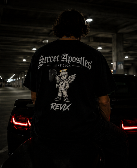 Street Apostles Tee — 'Revix' Cherub Graphic Garment-Dyed T-Shirt