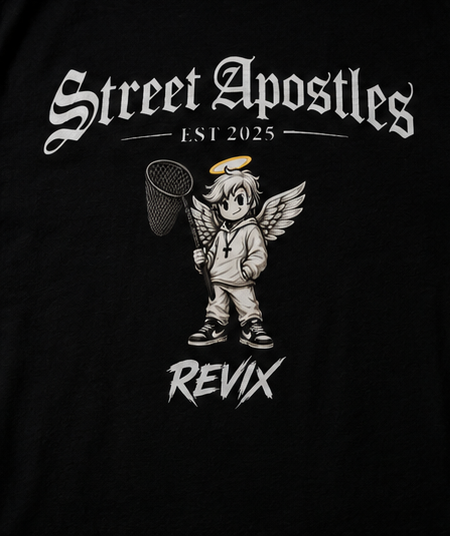 Street Apostles Tee — 'Revix' Cherub Graphic Garment-Dyed T-Shirt